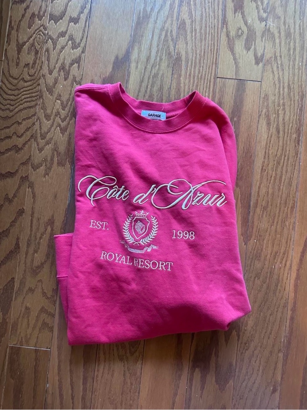 Garage Kids Bright Pink Crewneck Sweatshirt with Cream Script